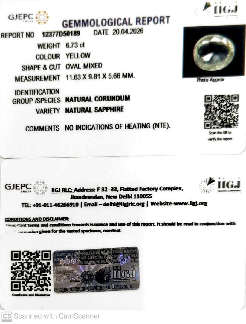 6.73/CT Natural Yellow Sapphire With Govt Lab Certificate-12377D50189