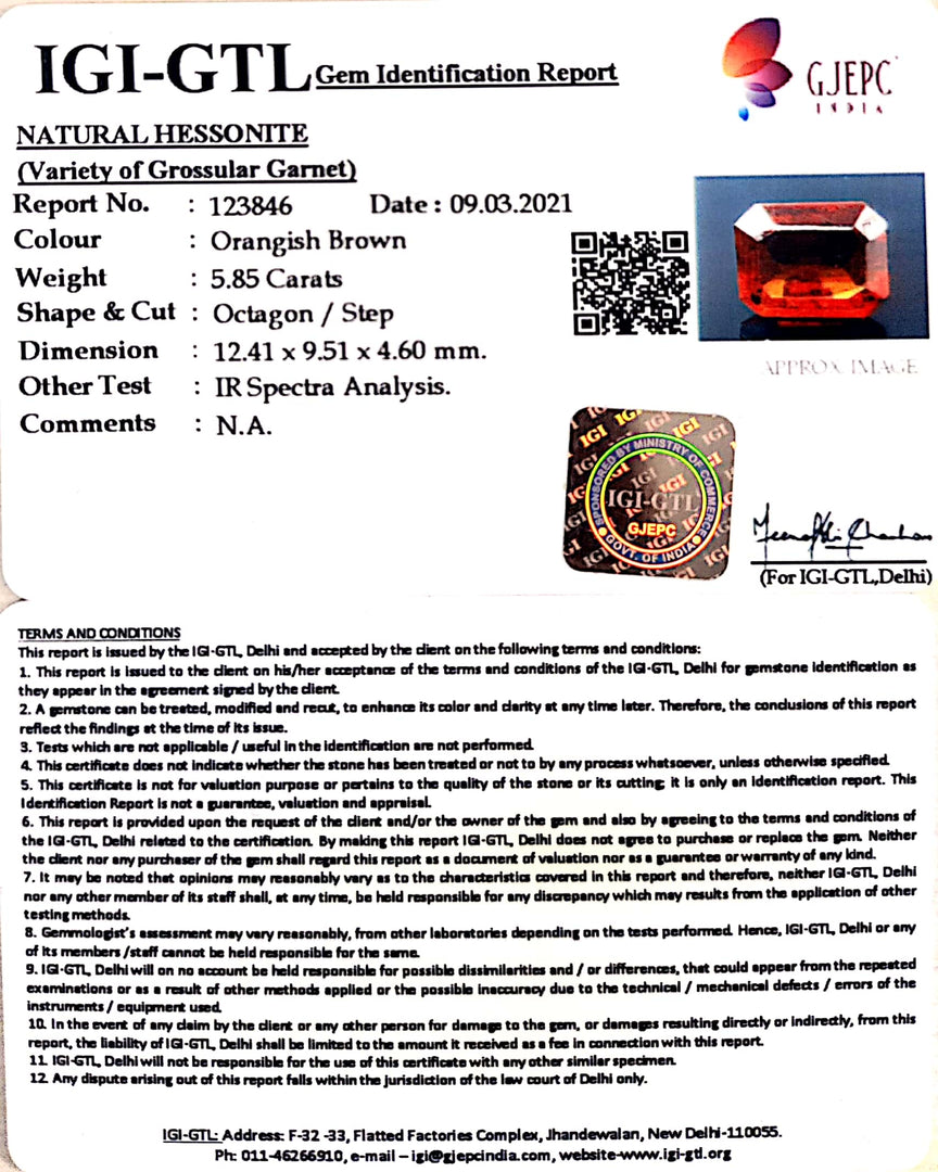 6.49 Ratti Natural Hessonite with Govt. Lab Certificate-(1221)