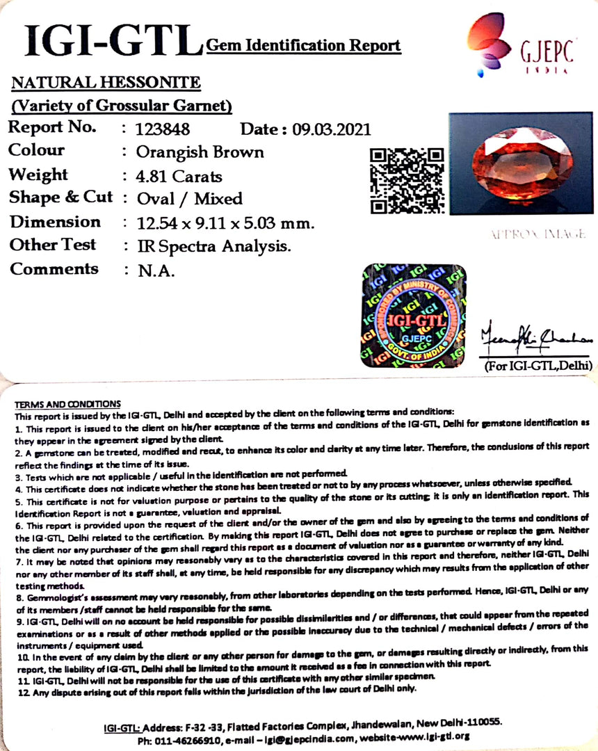 5.33 Ratti Natural Hessonite with Govt. Lab Certificate-(1221)