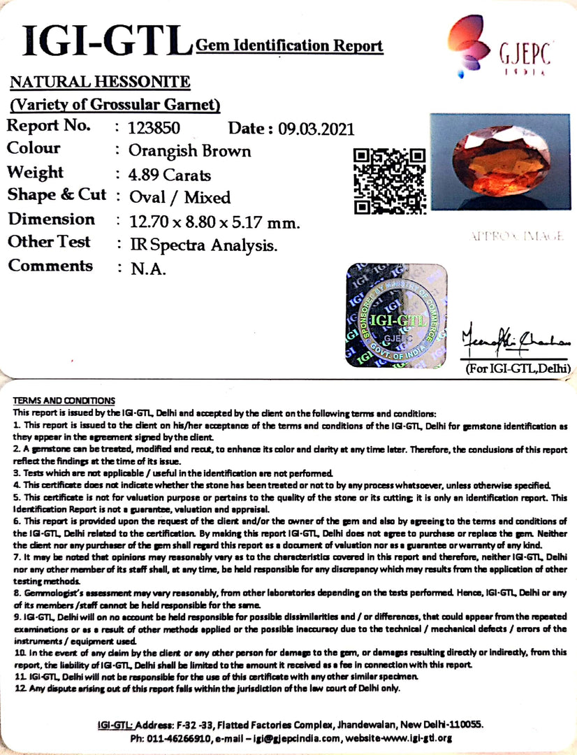 5.42 Ratti Natural Hessonite with Govt. Lab Certificate-(1221)