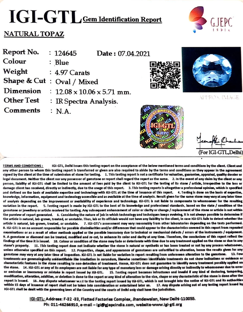 5.51 Ratti Blue Topaz with Govt Lab Certificate-(1650)