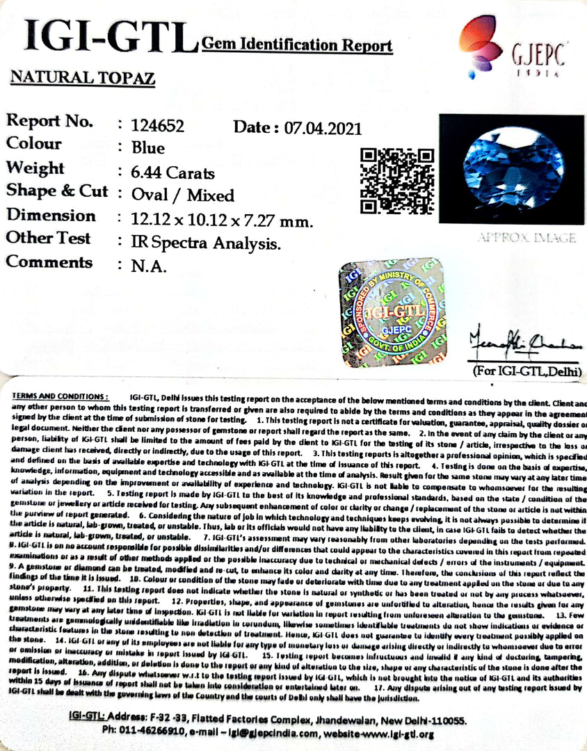 7.14 Ratti Blue Topaz with Govt Lab Certificate-(1650)