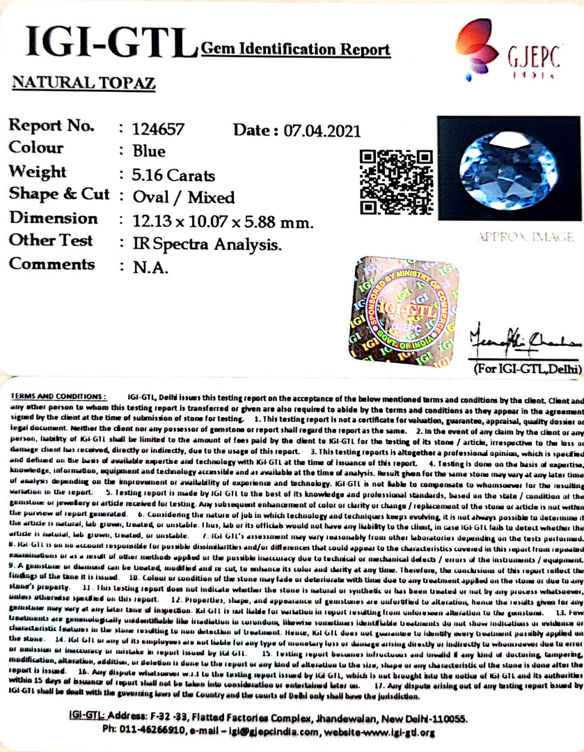 5.72 Ratti Blue Topaz with Govt Lab Certificate-(1650)