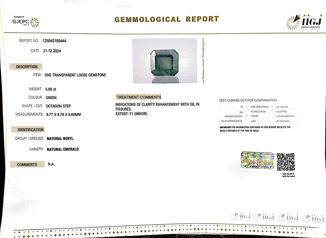 5.80/CT Natural Panna Stone with Govt. Lab Certificate-23310