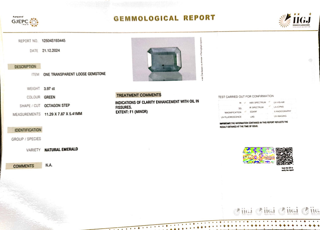 3.97/CT Natural Panna Stone with Govt. Lab Certificate-23310