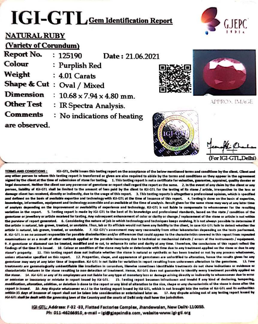 4.45 Ratti Natural Mozambique Ruby with Govt. Lab Certificate-(12210)