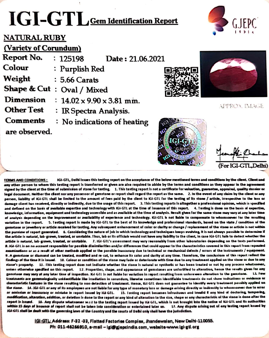 6.28 Ratti Natural Neo Burma Ruby with Govt. Lab Certificate-(3441)