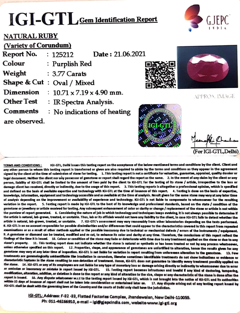 4.18 Ratti Natural Ruby with Govt Lab Certificate-(7881)