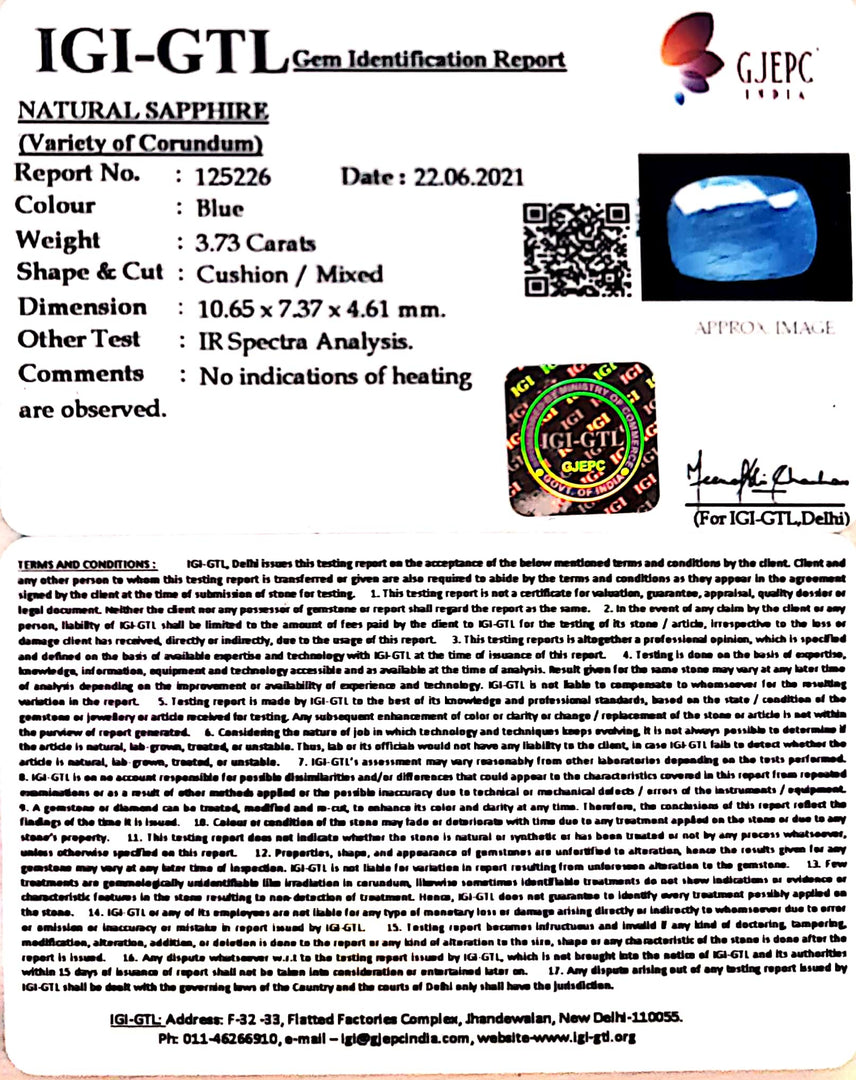 4.14 Ratti Natural Blue Sapphire With Govt Lab Certified-(6771)