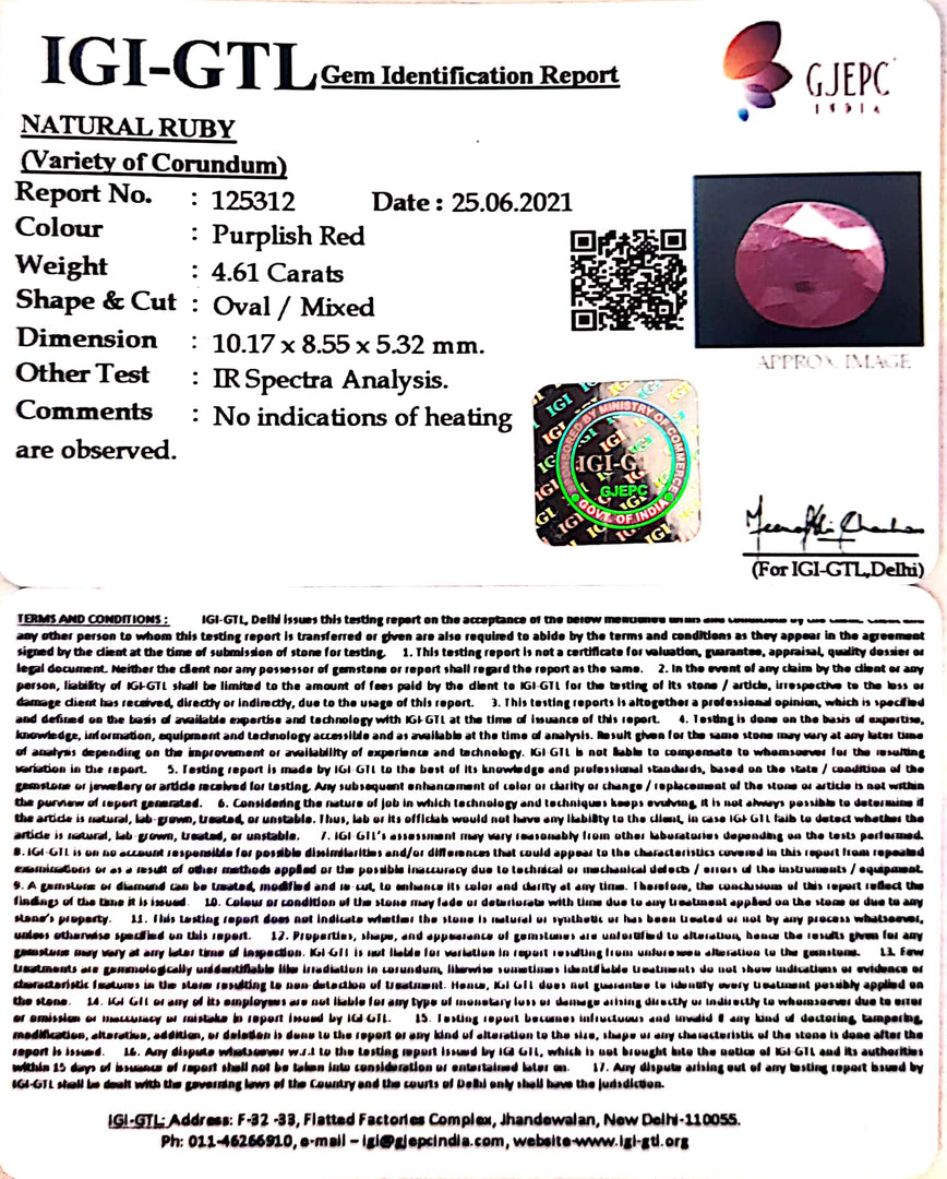 5.11 Ratti Natural Neo Burma Ruby with Govt. Lab Certificate-(5661)