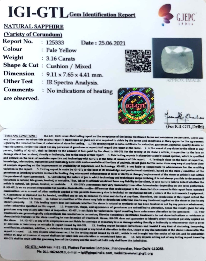 3.16/CT Natural Ceylonese Pukhraj with Govt Lab Certificate-6771