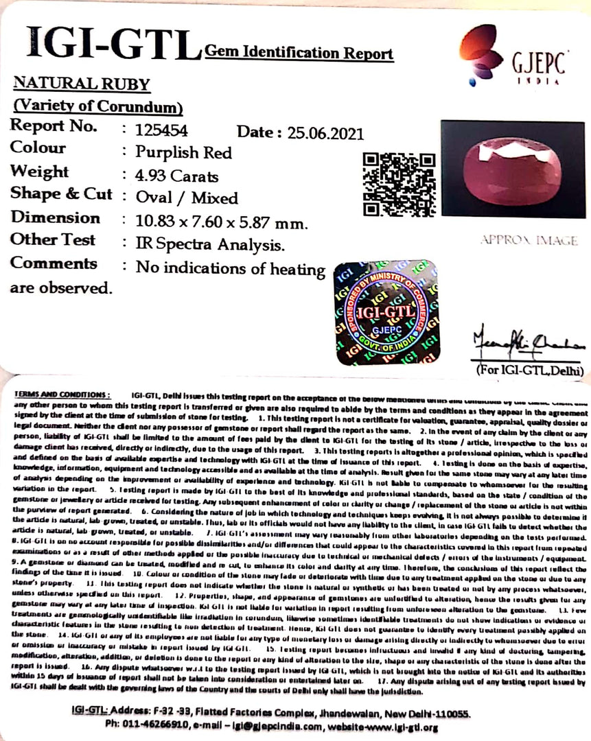 5.47 Ratti Natural Mozambique Ruby with Govt. Lab Certificate-(12210)