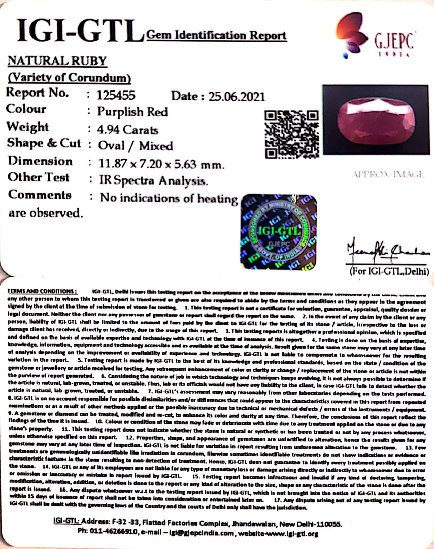 5.48 Ratti Natural Ruby with Govt Lab Certificate-(7881)
