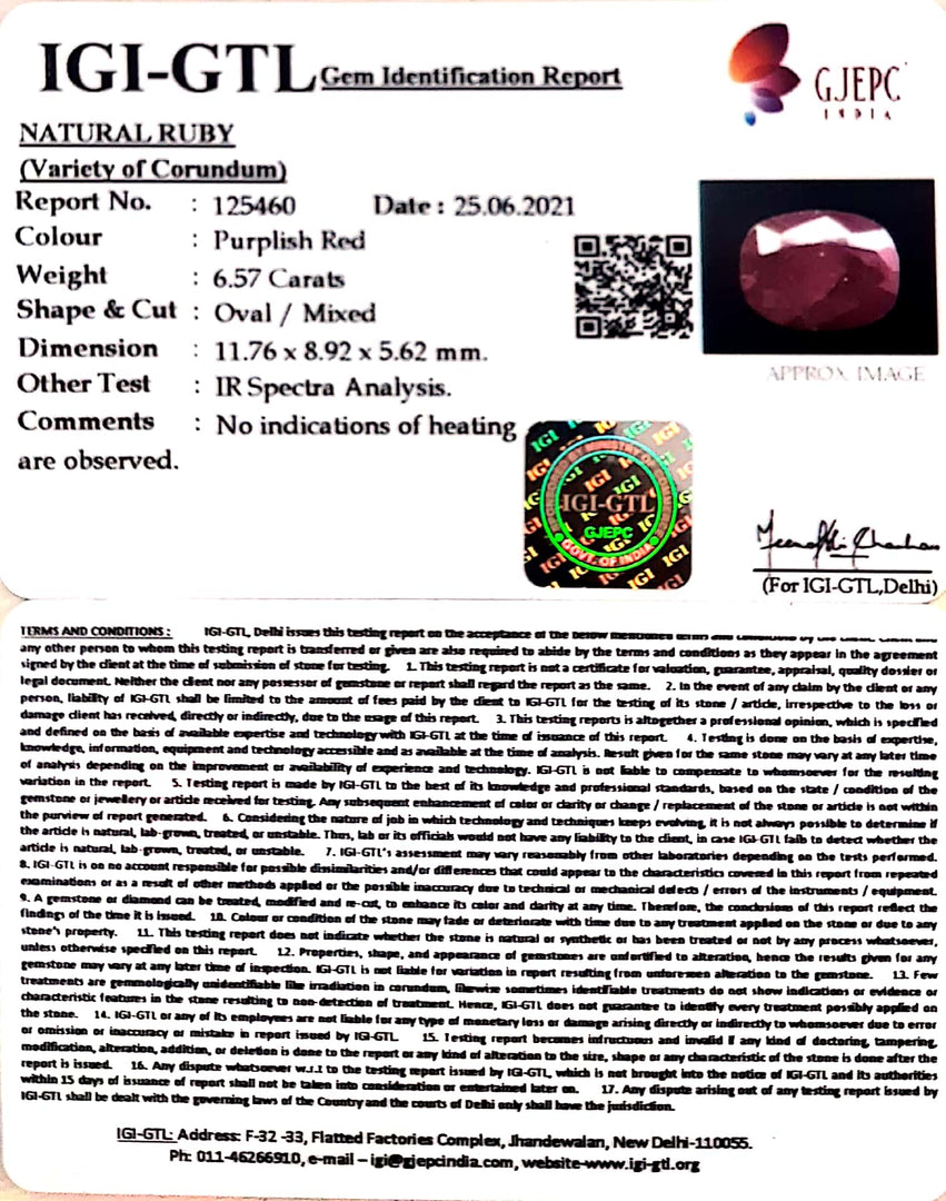 7.29 Ratti Natural New Burma Ruby with Govt. Lab Certificate-(4551)
