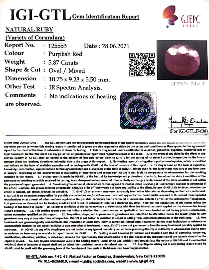 6.51 Ratti Natural New Burma Ruby with Govt. Lab Certificate-(4551)