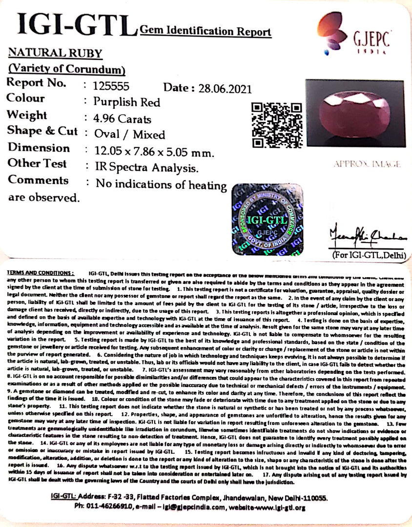 5.50 Ratti Natural New Burma Ruby with Govt. Lab Certificate-(4551)
