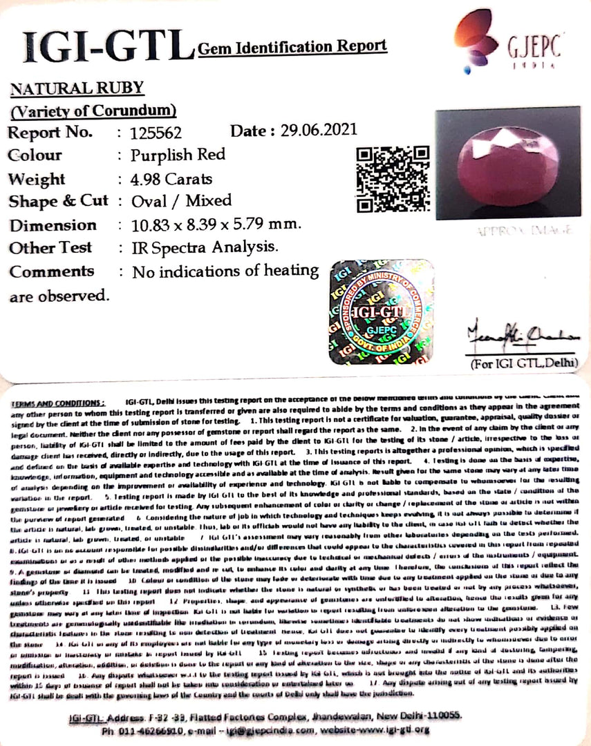 5.52 Ratti Natural Neo Burma Ruby with Govt. Lab Certificate-(5661)