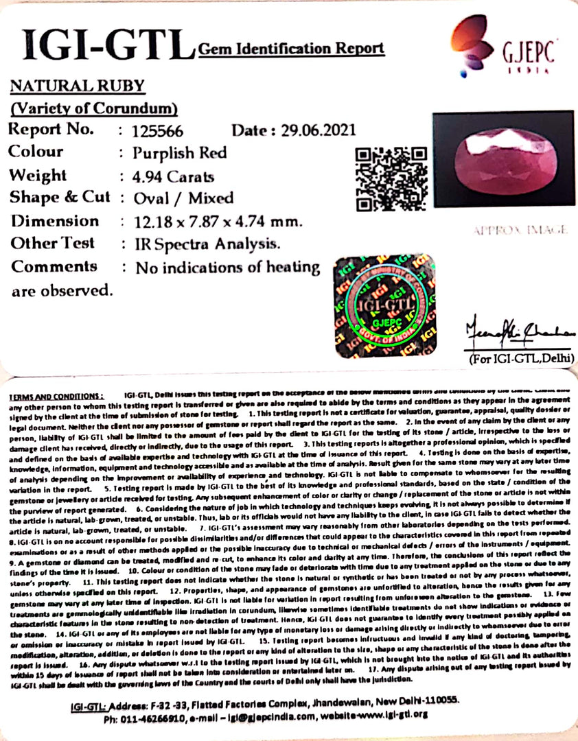 5.48 Ratti Natural New Burma Ruby with Govt. Lab Certificate-(4551)