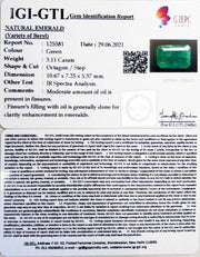 3.11/CT Natural Emerald Stone With Govt. Lab Certified (6771)