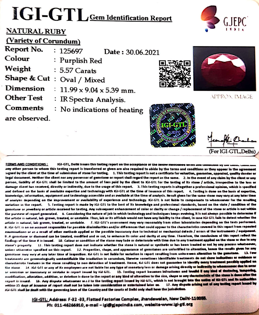 6.18 Ratti Natural Neo Burma Ruby with Govt. Lab Certificate-(3441)