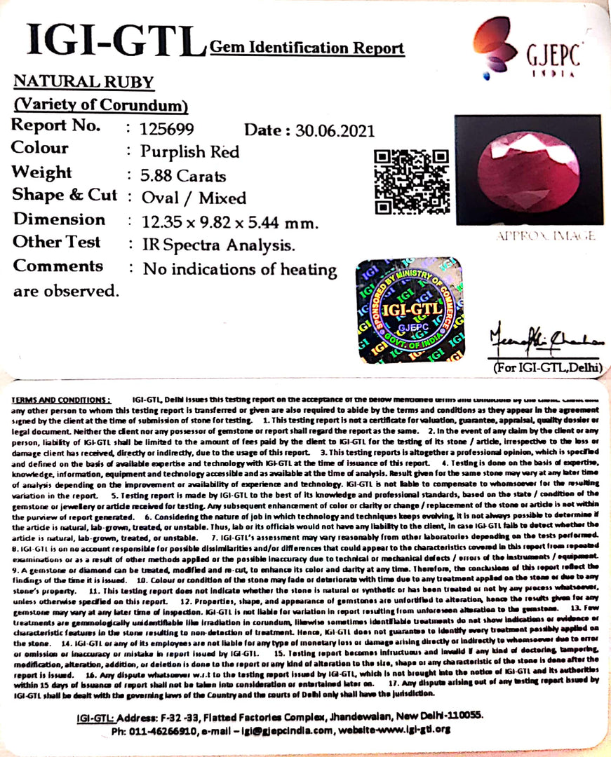 6.52 Ratti Natural Neo Burma Ruby with Govt. Lab Certificate-(3441)