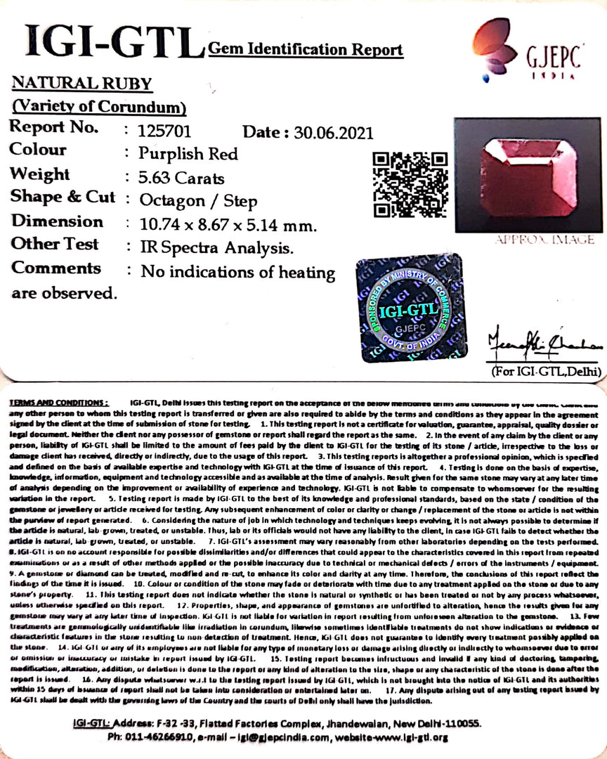 6.24 Ratti Natural New Burma Ruby with Govt. Lab Certificate-(4551)