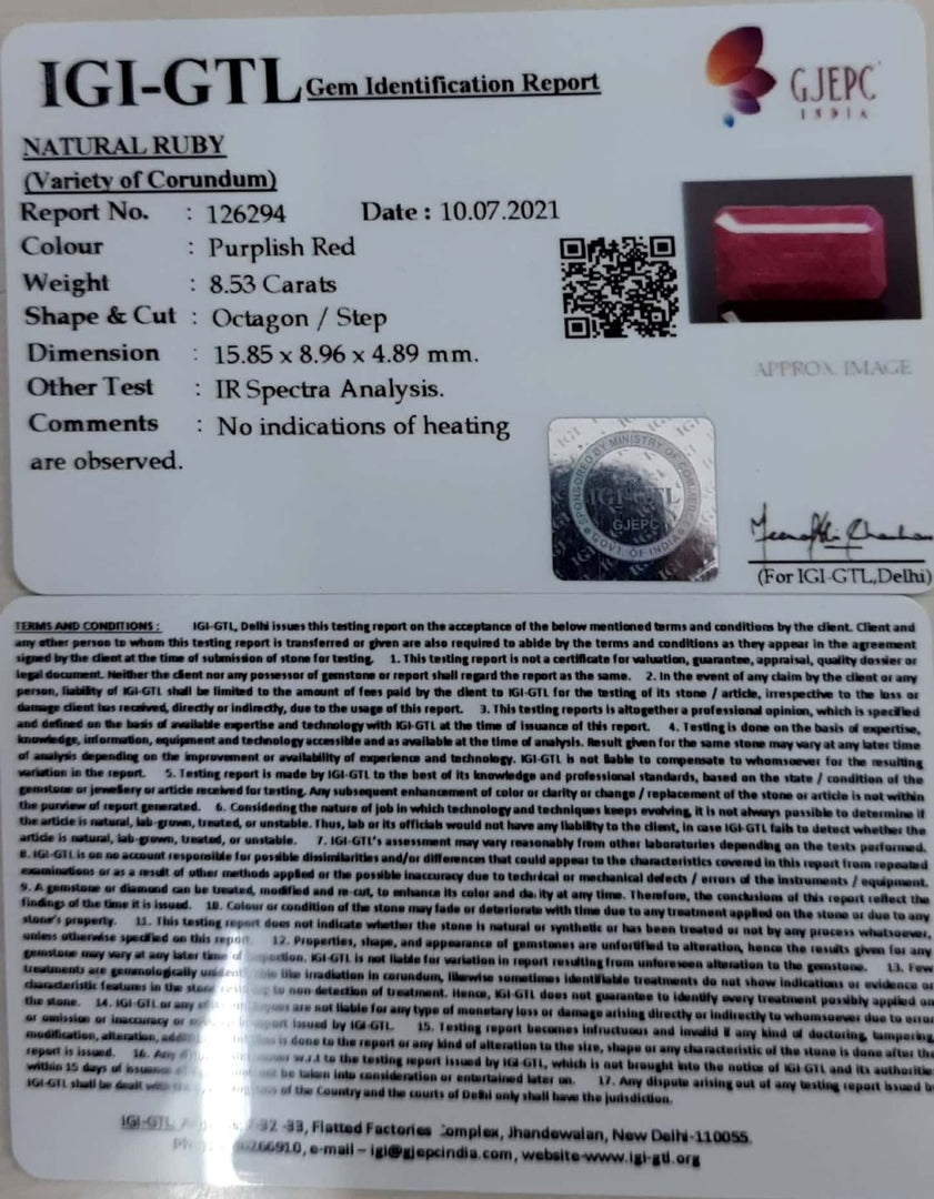 9.46 Ratti Natural new burma Ruby with Govt. Lab Certificate-(2331)