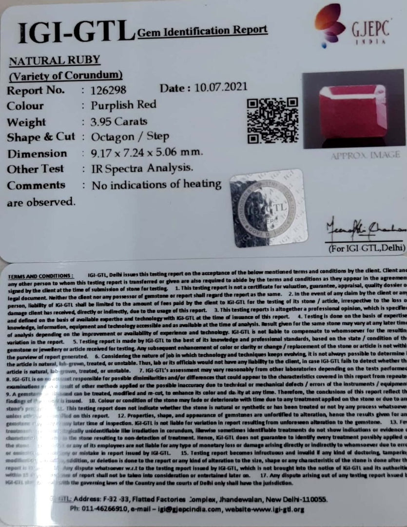 4.38 Ratti Natural Neo Burma Ruby with Govt. Lab Certificate-(3441)
