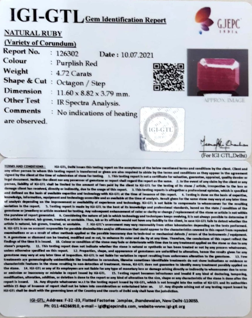 5.23 Ratti Natural new burma Ruby with Govt. Lab Certificate-(2331)