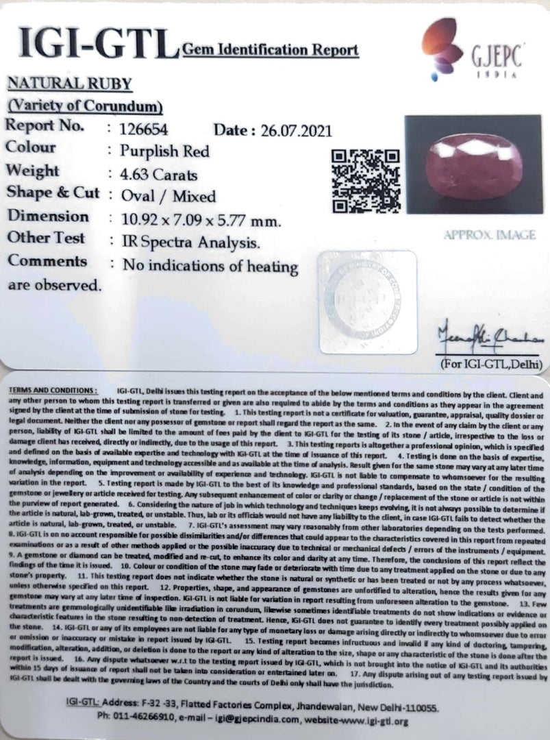 5.13 Ratti Natural Ruby with Govt Lab Certificate-(7881)