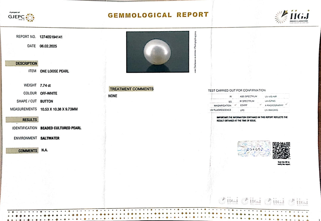 7.74/CT South Sea Pearl with Govt. Lab Certificate-1550
