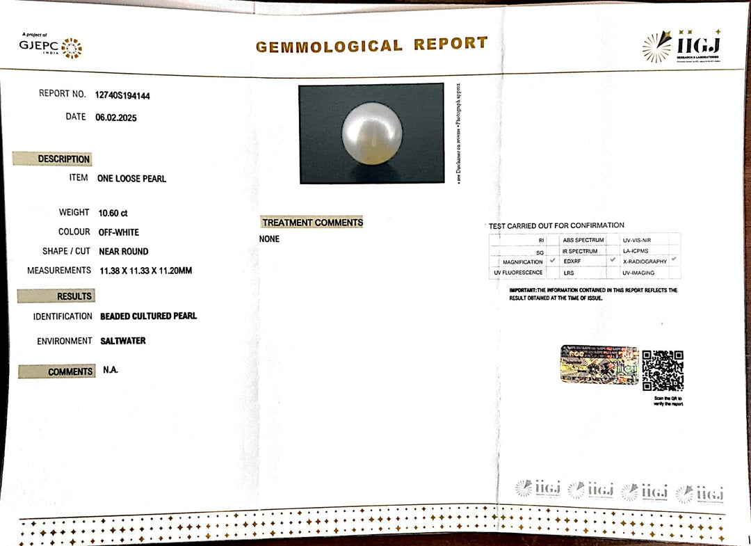 10.60/CT South Sea Pearl with Govt. Lab Certificate-1550