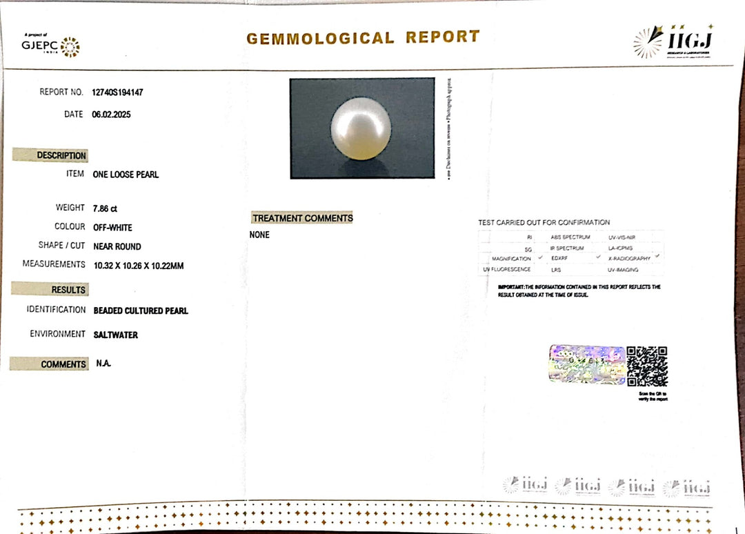7.86/CT South Sea Pearl with Govt. Lab Certificate-1550