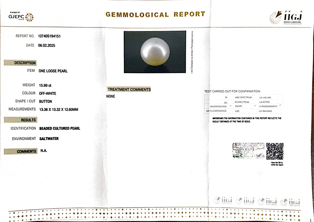 15.99/CT South Sea Pearl with Govt. Lab Certificate-1550