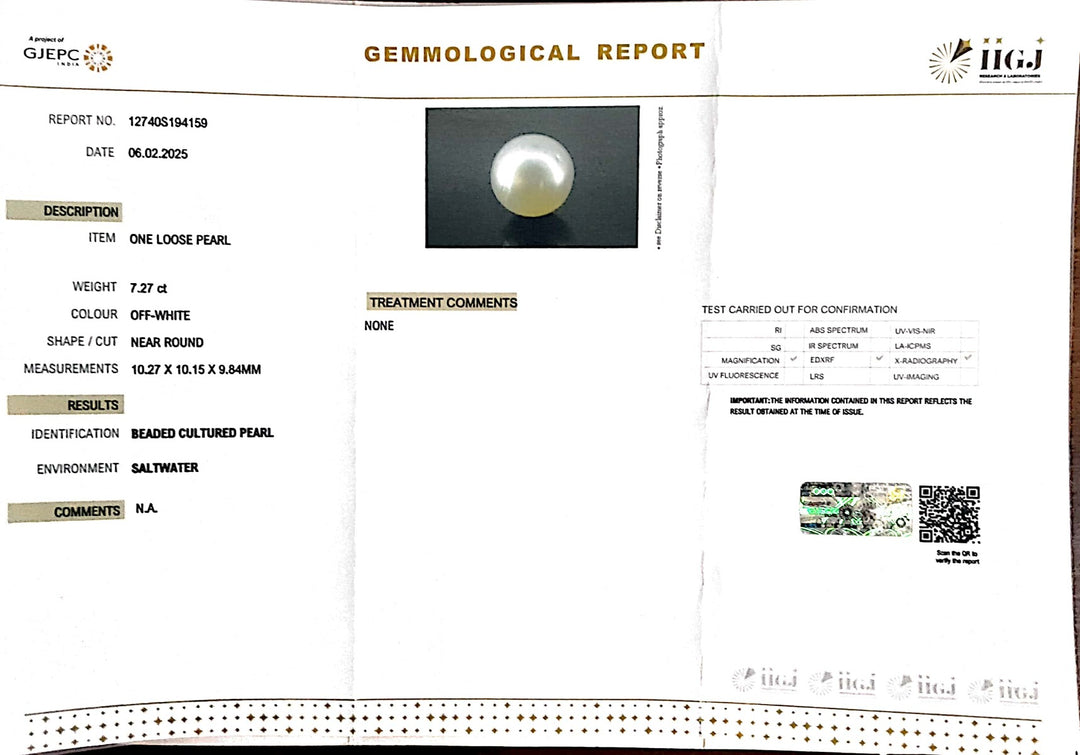 7.27/CT South Sea Pearl with Govt. Lab Certificate-1550