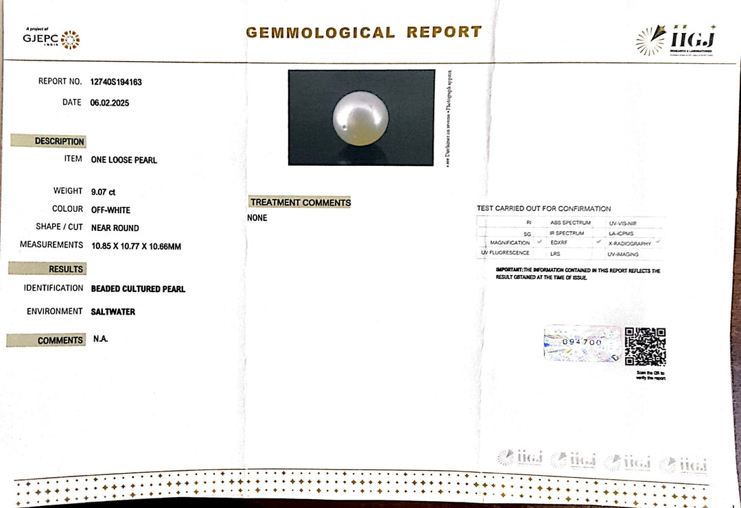 9.07/CT South Sea Pearl with Govt. Lab Certificate-1550