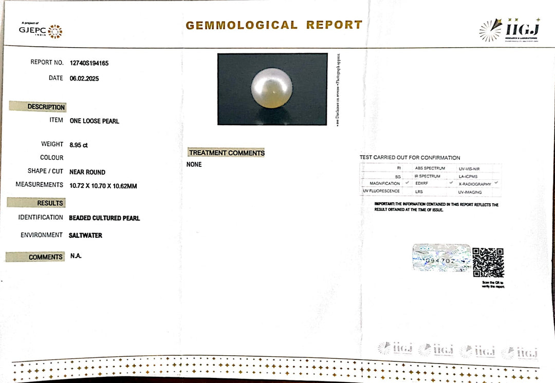 8.95/CT South Sea Pearl with Govt. Lab Certificate-1550