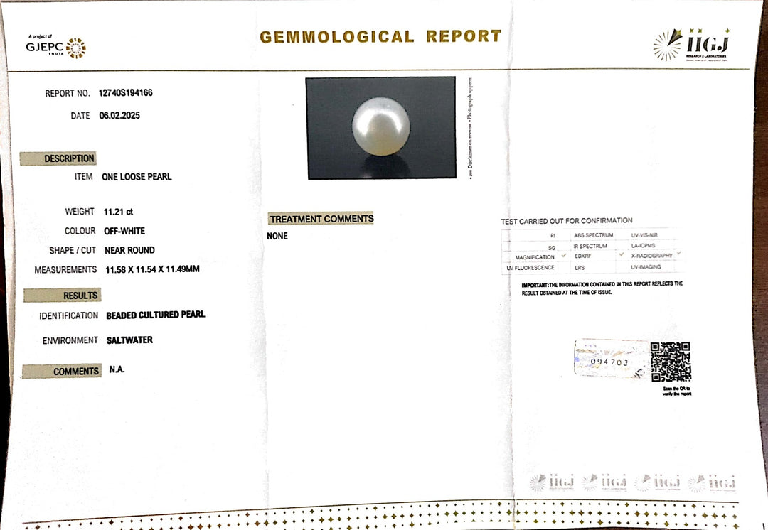11.21/CT South Sea Pearl with Govt. Lab Certificate-1550