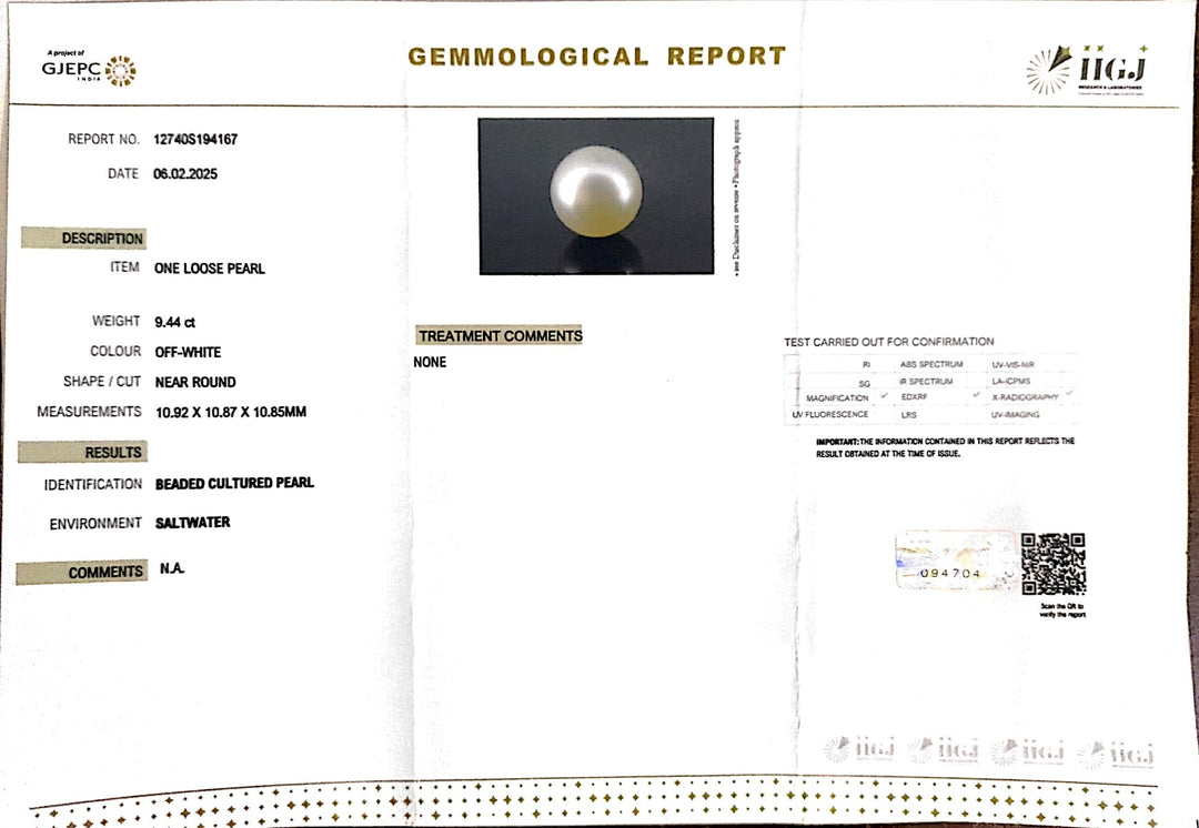 9.44/CT South Sea Pearl with Govt. Lab Certificate-1550