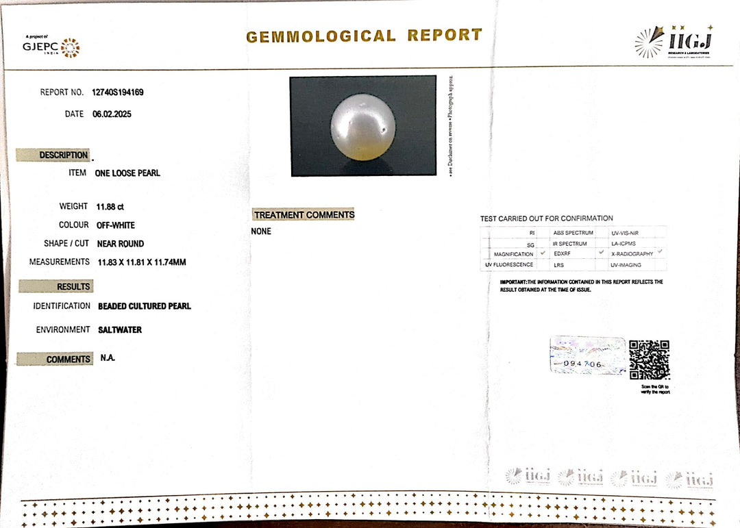 11.88/CT South Sea Pearl with Govt. Lab Certificate-1550