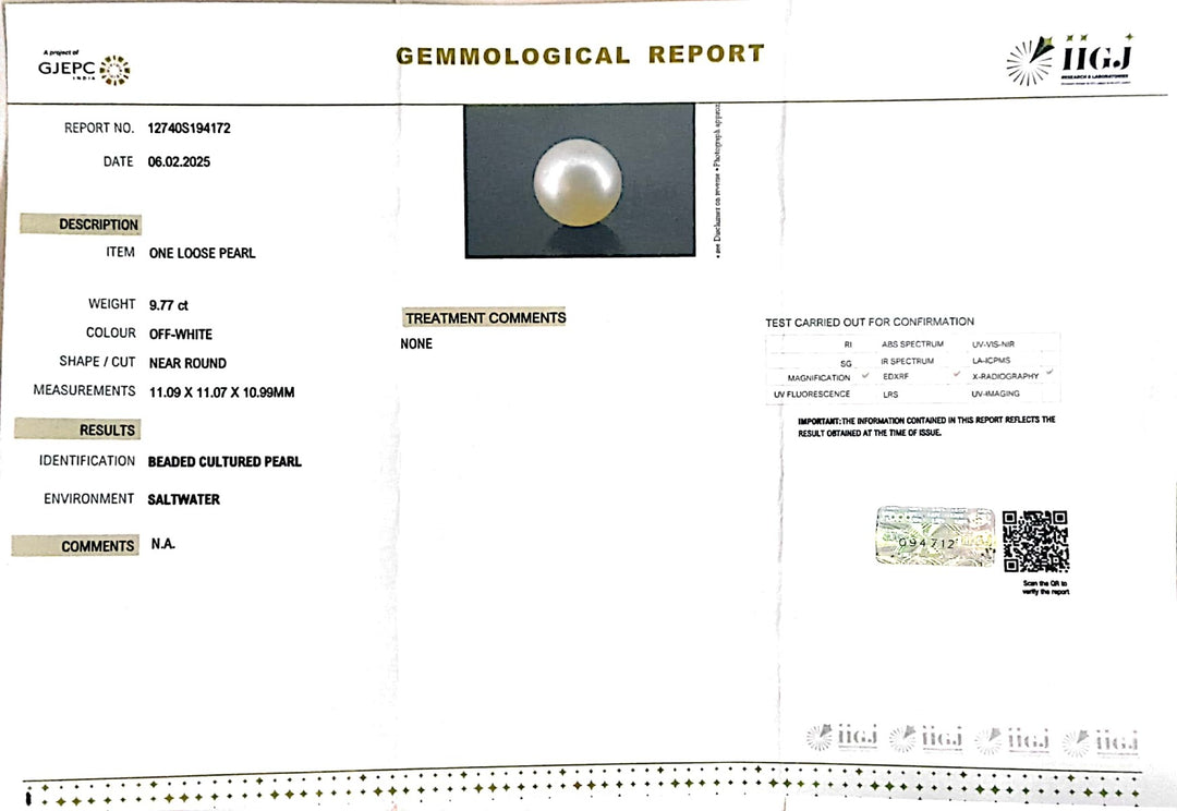 9.77/CT South Sea Pearl with Govt. Lab Certificate-1550