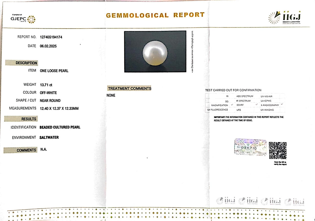 13.71/CT South Sea Pearl with Govt. Lab Certificate-1550