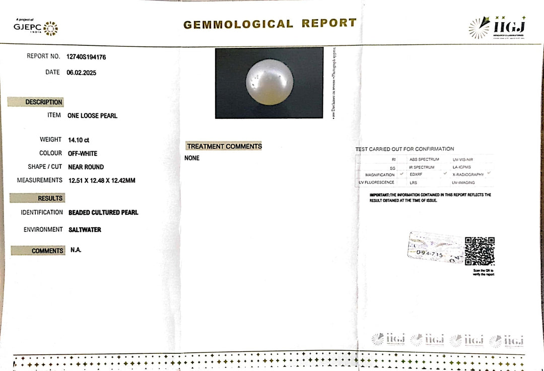 14.10/CT South Sea Pearl with Govt. Lab Certificate-1550
