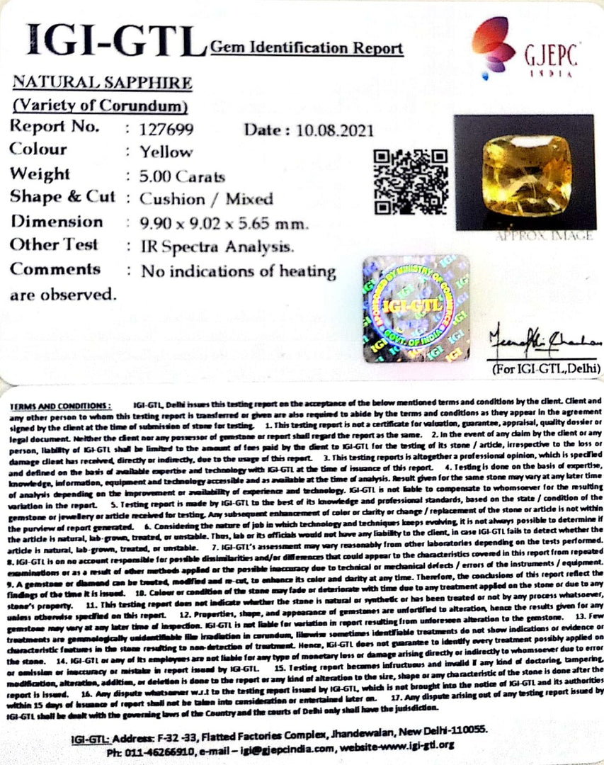 5.00/CT Natural Ceylonese Pukhraj with Govt Lab Certificate-78810