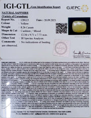 8.26/CT Natural Yellow Sapphire with Govt Lab Certificate-(1221)