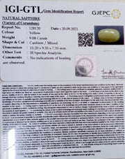 9.08/CT Natural Yellow Sapphire with Govt Lab Certificate-(1221)