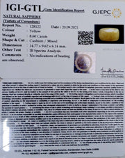 8.60/CT Natural Yellow Sapphire with Govt Lab Certificate-(1221)