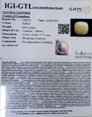 8.43/CT Natural Yellow Sapphire with Govt Lab Certificate-(1221)
