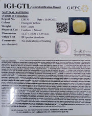 8.45/CT Natural Yellow Sapphire with Govt Lab Certificate-(1221)