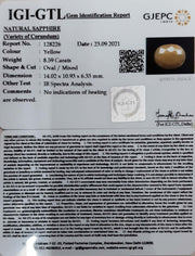 8.59/CT Natural Yellow Sapphire with Govt Lab Certificate-(1221)